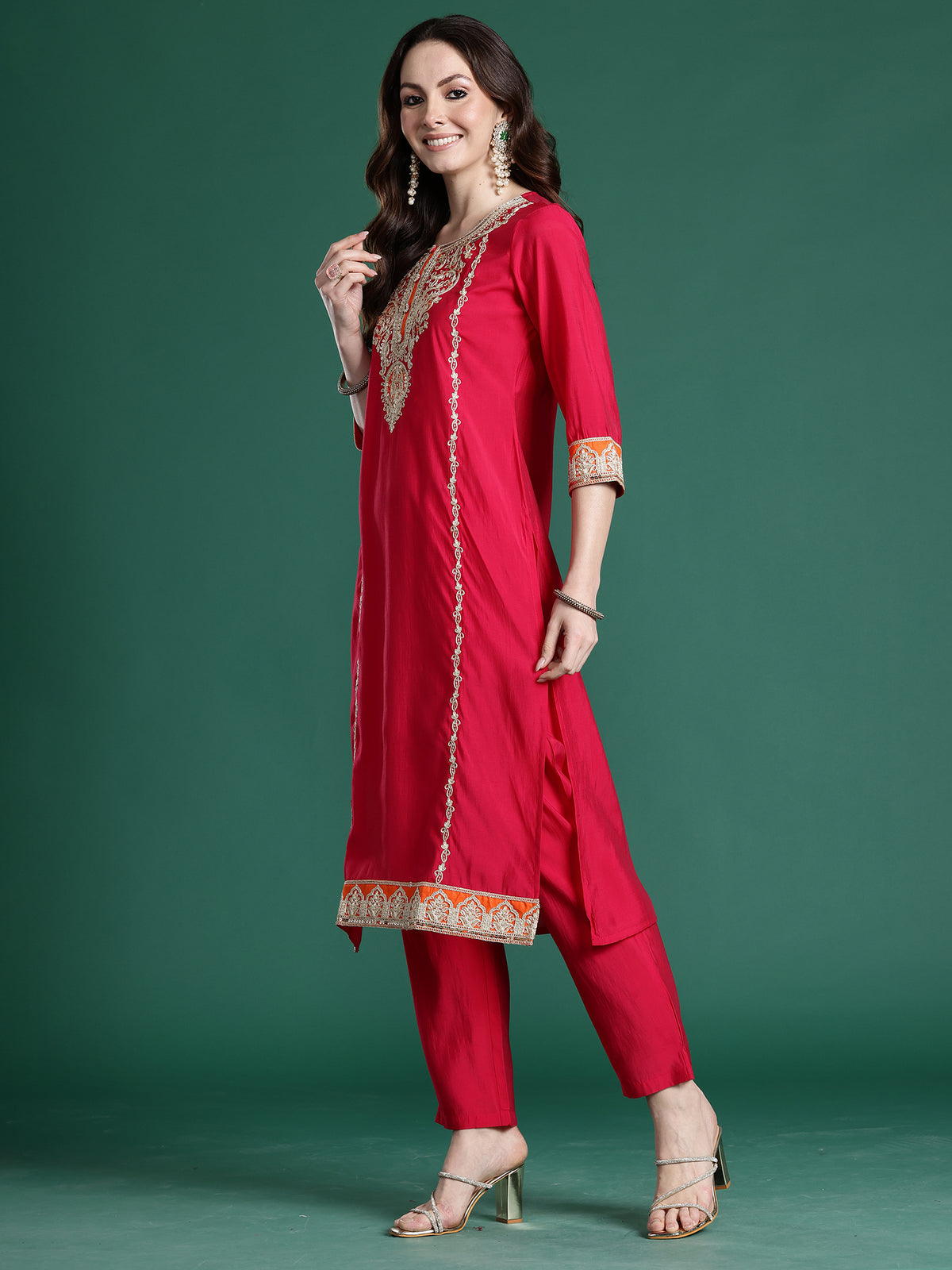 Pink Solid Straight Kurta Trousers With Dupatta set-KH9RP11159