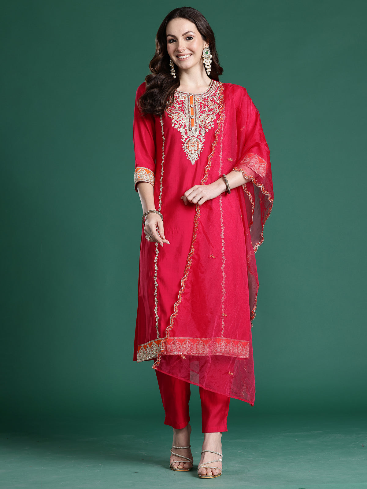 Pink Solid Straight Kurta Trousers With Dupatta set-KH9RP11159