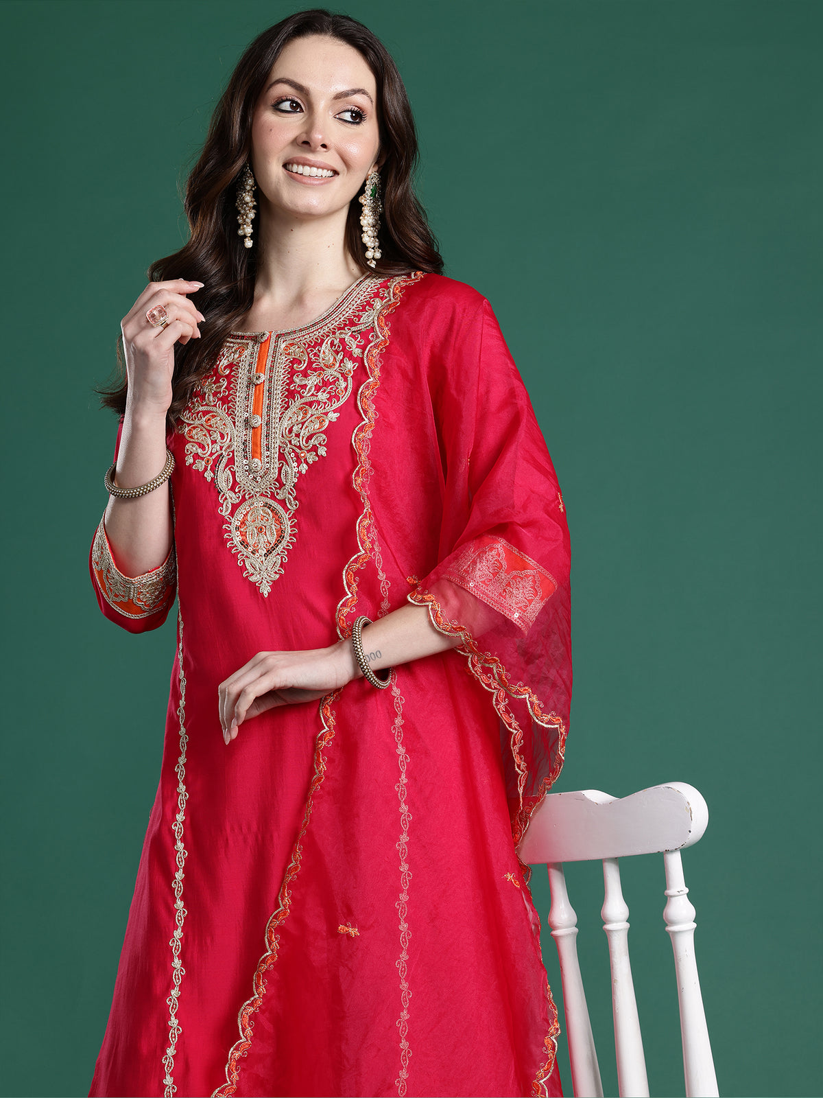 Pink Solid Straight Kurta Trousers With Dupatta set-KH9RP11159