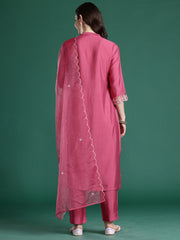 Black Embroidered Straight Kurta Trousers With Dupatta set