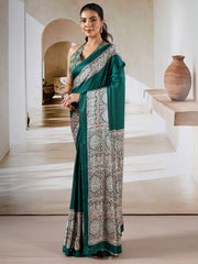 Women's Satin Printed Designer Saree With Blouse Piece