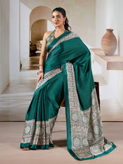Women's Satin Printed Designer Saree With Blouse Piece