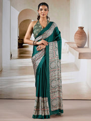 Women's Satin Printed Designer Saree With Blouse Piece