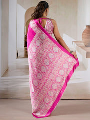 Women's Satin Printed Designer Saree With Blouse Piece