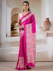 Women's Satin Printed Designer Saree With Blouse Piece