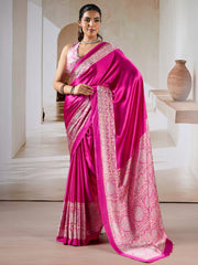 Women's Satin Printed Designer Saree With Blouse Piece