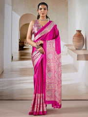 Women's Satin Printed Designer Saree With Blouse Piece