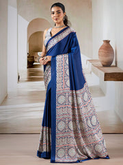 Women's Satin Printed Designer Saree With Blouse Piece
