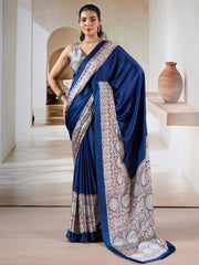 Women's Satin Printed Designer Saree With Blouse Piece