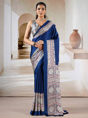 Women's Satin Printed Designer Saree With Blouse Piece