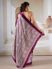 Women's Satin Printed Designer Saree With Blouse Piece