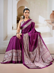 Women's Satin Printed Designer Saree With Blouse Piece