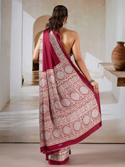 Women's Satin Printed Designer Saree With Blouse Piece