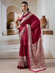 Women's Satin Printed Designer Saree With Blouse Piece