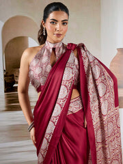 Women's Satin Printed Designer Saree With Blouse Piece