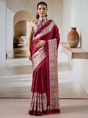 Women's Satin Printed Designer Saree With Blouse Piece