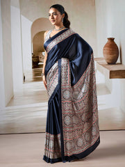 Women's Satin Printed Designer Saree With Blouse Piece