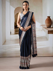 Women's Satin Printed Designer Saree With Blouse Piece
