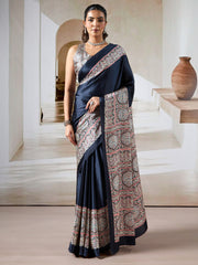 Women's Satin Printed Designer Saree With Blouse Piece