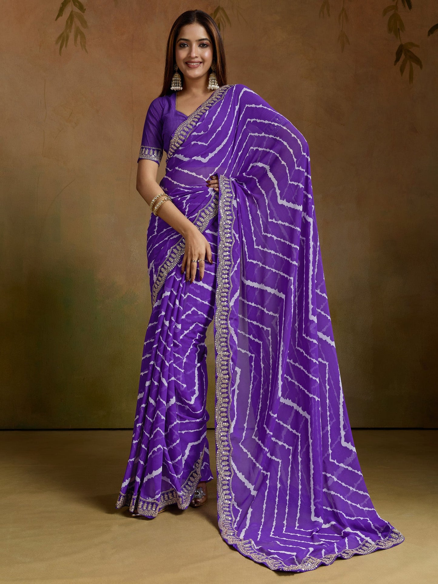 Women's Georgette Red Printed Designer Saree With Blouse Piece