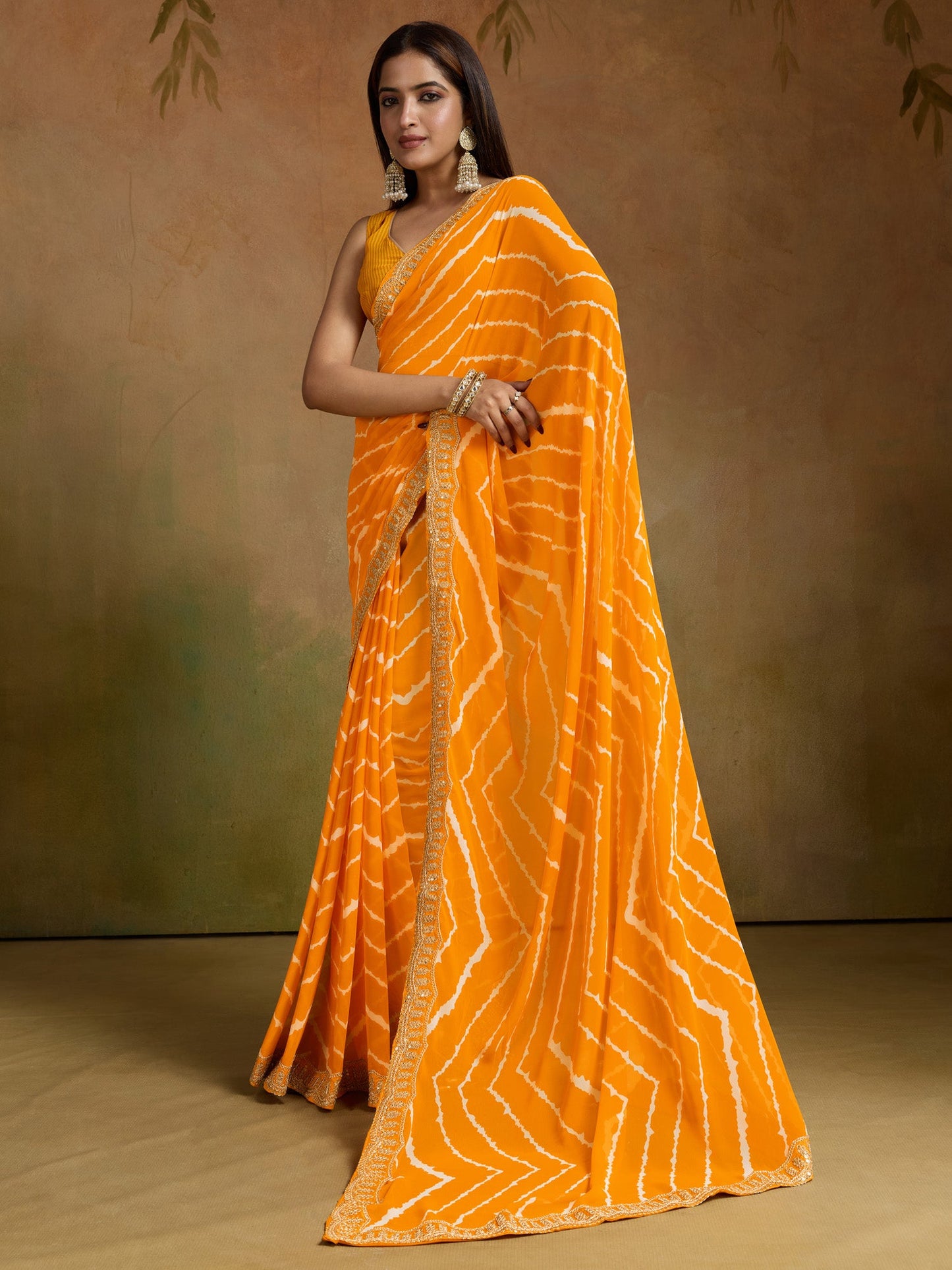 Women's Georgette Red Printed Designer Saree With Blouse Piece