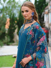 Purple Embroidered Straight Kurta Trousers With Dupatta Set