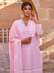 Blue Embroidered Straight Kurta Trousers With Dupatta set