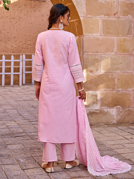 Blue Embroidered Straight Kurta Trousers With Dupatta set