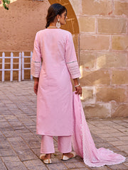 Blue Embroidered Straight Kurta Trousers With Dupatta set