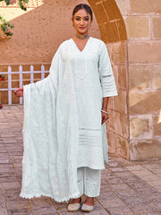Blue Embroidered Straight Kurta Trousers With Dupatta set