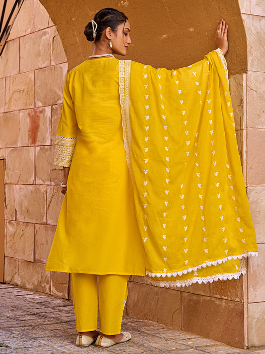 Grey Embroidered Straight Kurta Trousers With Dupatta set