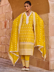 Grey Embroidered Straight Kurta Trousers With Dupatta set