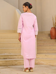 Black Embroidered Straight Kurta Trousers With Dupatta set