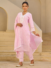 Black Embroidered Straight Kurta Trousers With Dupatta set