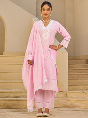 Black Embroidered Straight Kurta Trousers With Dupatta set