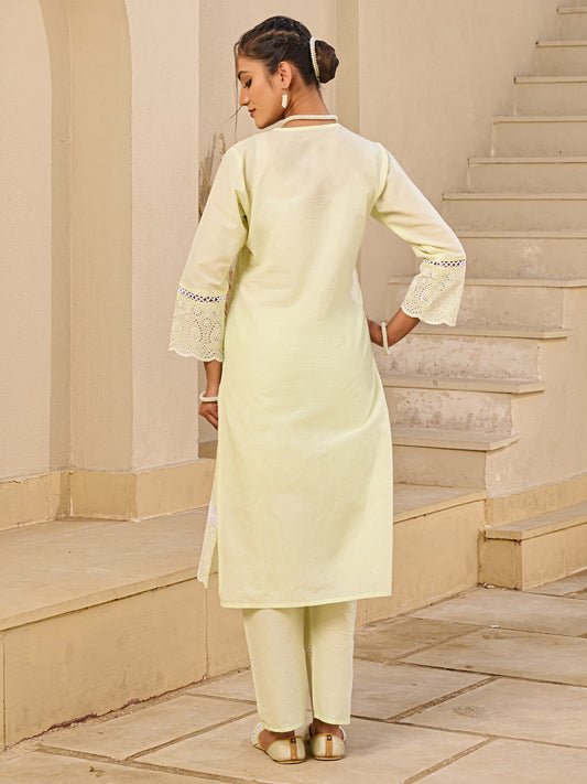 Yellow Embroidered Straight Kurta Trousers With Dupatta set