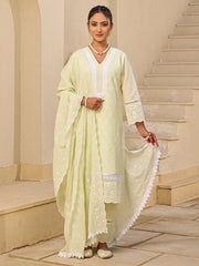 Yellow Embroidered Straight Kurta Trousers With Dupatta set