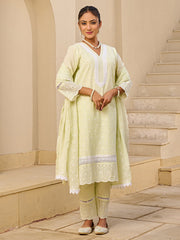 Yellow Embroidered Straight Kurta Trousers With Dupatta set