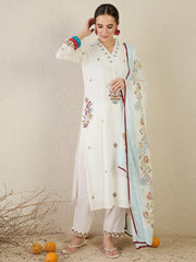 Printed Straight Kurta Trousers With Dupatta Set