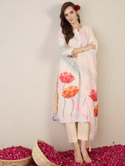 Printed Straight Kurta Trousers With Dupatta Set