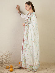 Pink Embroidered Straight Kurta Trousers With Dupatta Set