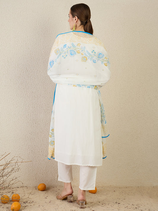 Purple Embroidered Anarkali Kurta Trousers With Dupatta Set