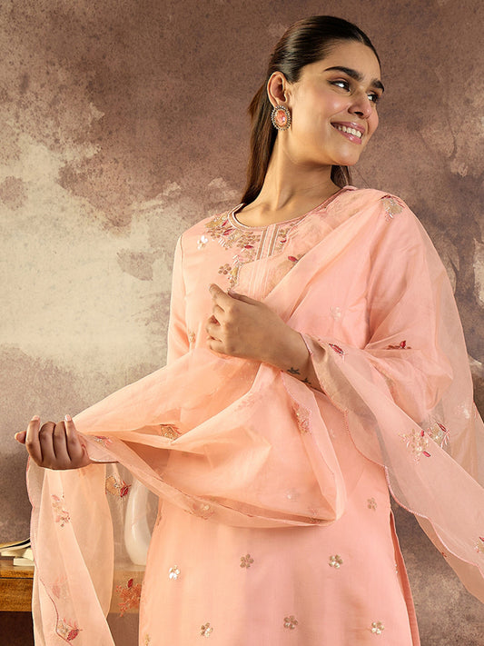 Printed Straight Kurta Trousers With Dupatta Set