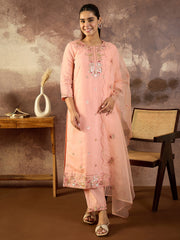 Printed Straight Kurta Trousers With Dupatta Set