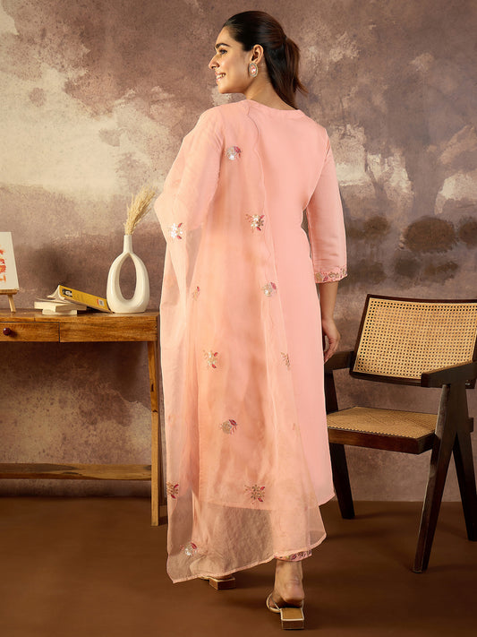 Printed Straight Kurta Trousers With Dupatta Set