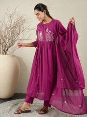 Pink Printed Straight Kurta Trousers With Dupatta Set