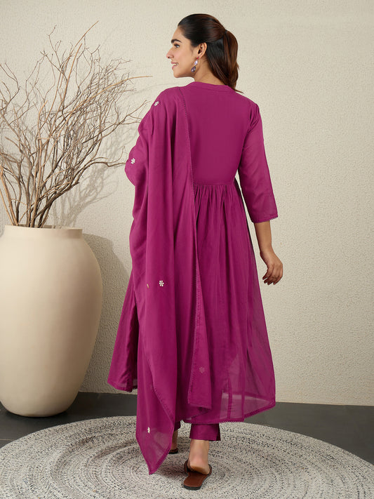 Pink Printed Straight Kurta Trousers With Dupatta Set