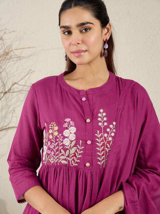 Pink Printed Straight Kurta Trousers With Dupatta Set