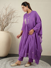 Off White Embroidered Straight Kurta Trousers With Dupatta set