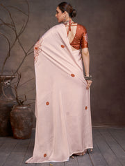 Women's Satin Cream Digital Print Designer Saree With Blouse Piece